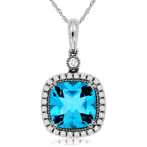 Blue Topaz Halo Pendant