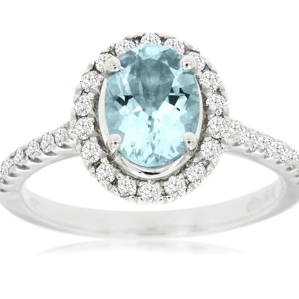 Aquamarine and Diamond Halo Ring