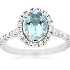 Aquamarine and Diamond Halo Ring