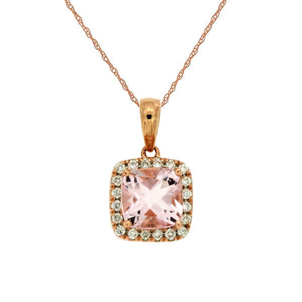 Morganite and Diamond Halo Pendant