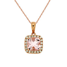 Morganite and Diamond Halo Pendant