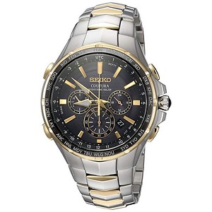Seiko men's radio sync solar chronograph silvertone with black dial hotsell