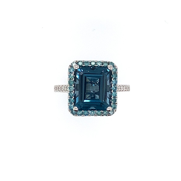 London Blue Topaz and Blue Diamond Ring