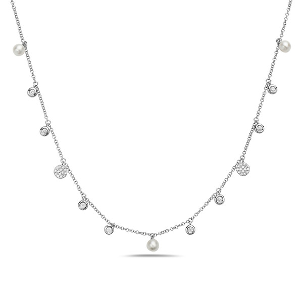 Pearl and Diamond Station Necklace
