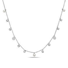 Pearl and Diamond Station Necklace