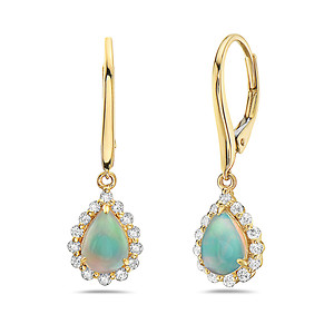 Opal and Diamond Dangle Earrings