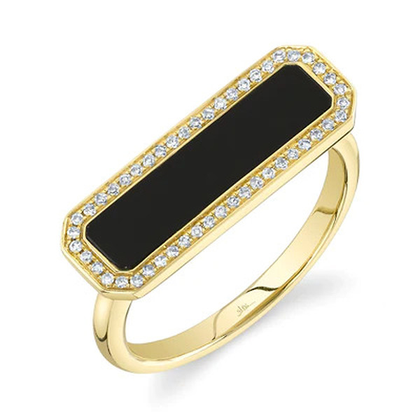East West Black Onyx and Diamond Ring