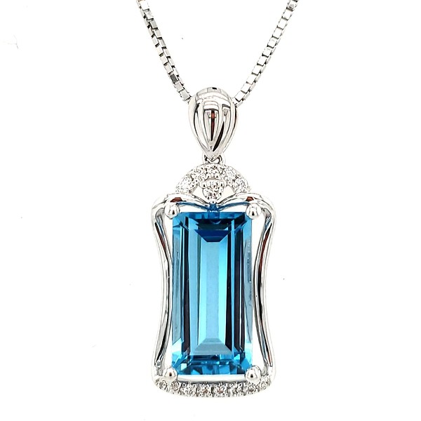 Swiss Blue Topaz and Diamond Pendant