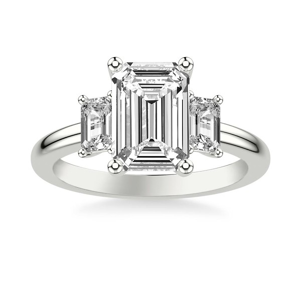 Lab Grown Three Stone Emerald Cut Ring Mouning