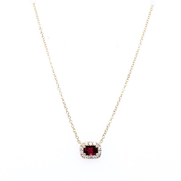 Ruby and Diamond Halo Necklace