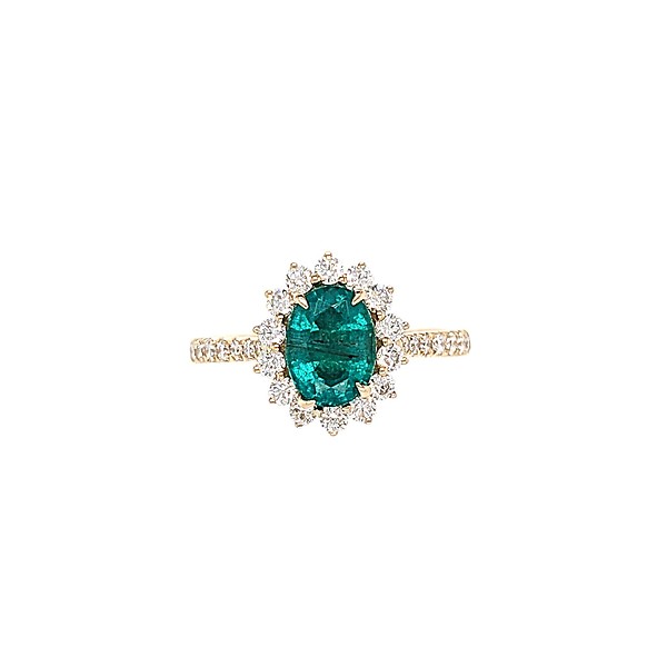 Oval Emerald and Diamond Halo Ring