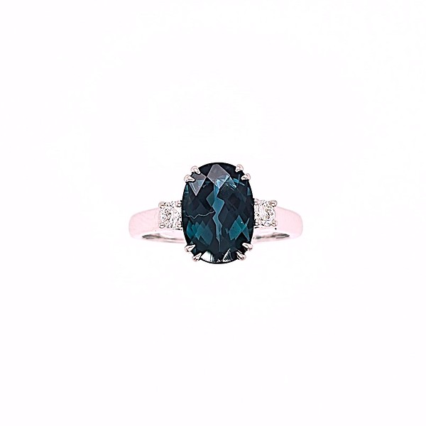 Blue Green Tourmaline and Diamond Ring