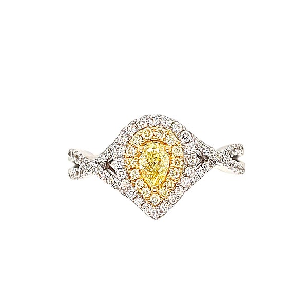Pear Shape Yellow Diamond Halo Ring