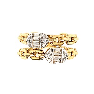 Baguette and Round Diamond Two Row Band
