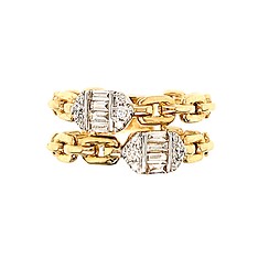 Baguette and Round Diamond Two Row Band