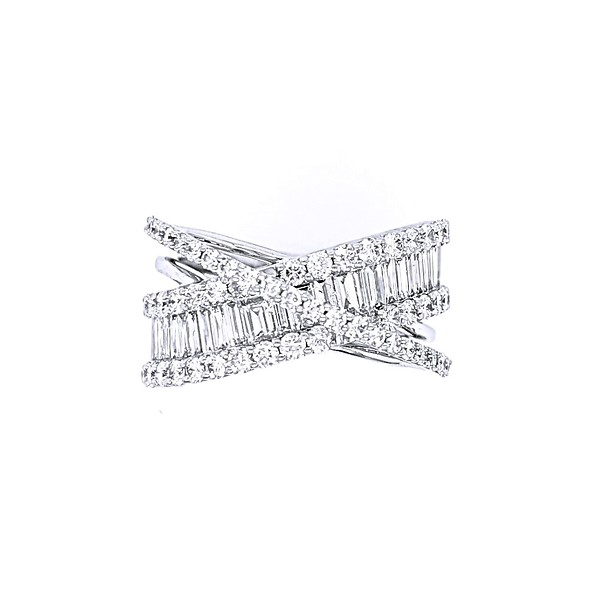 Baguette and Round Diamond Criss Cross Ring