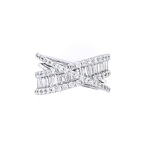 Baguette and Round Diamond Criss Cross Ring