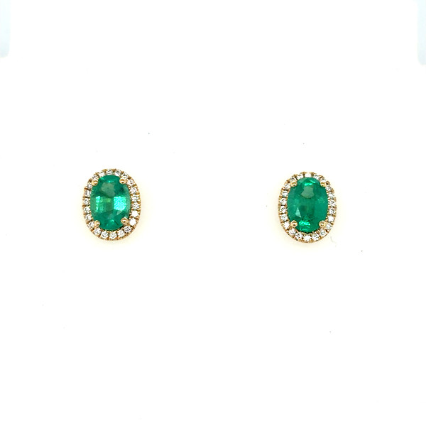 Emerald and Diamond Halo Studs