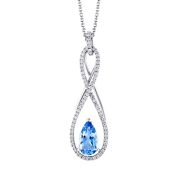 18K White Gold Aquamarine & Diamond Pear Shape Pendant