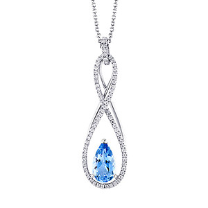 18K White Gold Aquamarine & Diamond Pear Shape Pendant