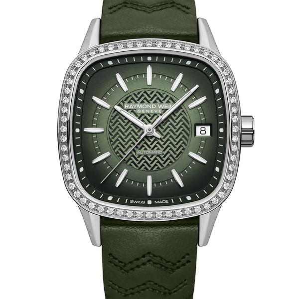Freelancer Ladies Automatic Green Dial Leather Cushion Shape Watch