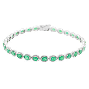 Emerald and Diamond Halo Tennis Bracelet