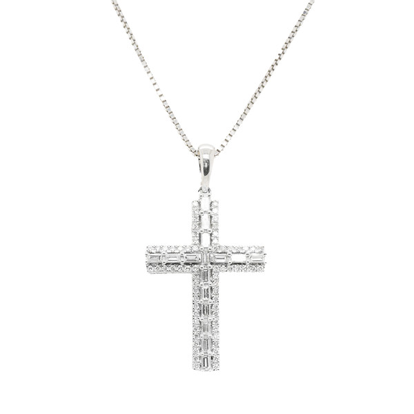 Baguette and Diamond Cross Pendant