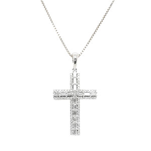 Baguette and Diamond Cross Pendant