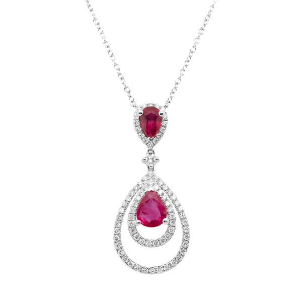 Double Halo Ruby and Diamond Pendant