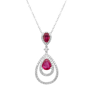 Double Halo Ruby and Diamond Pendant