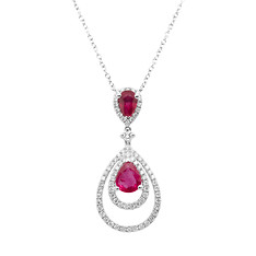 Double Halo Ruby and Diamond Pendant