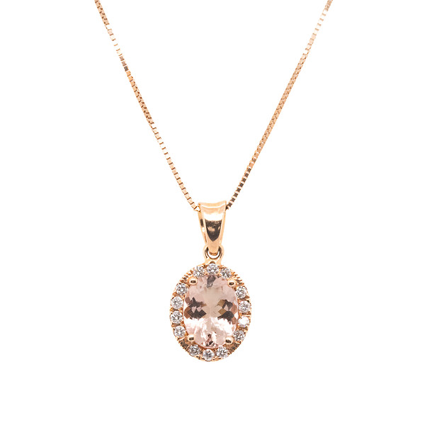 Morganite and Diamond Halo Pendant