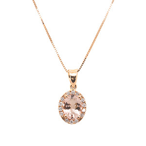 Morganite and Diamond Halo Pendant