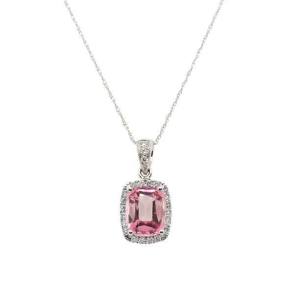 Pink Tourmaline and Diamond Halo Necklace