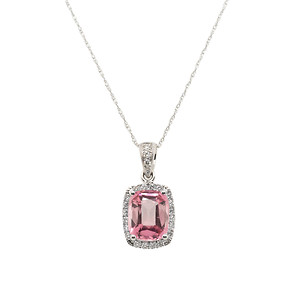 Pink Tourmaline and Diamond Halo Necklace