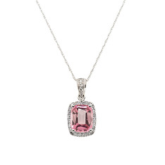 Pink Tourmaline and Diamond Halo Necklace