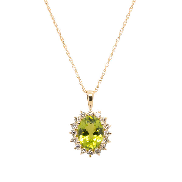 Peridot and Diamond Halo Pendant