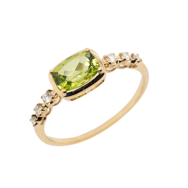 East West Peridot and Diamond Ring