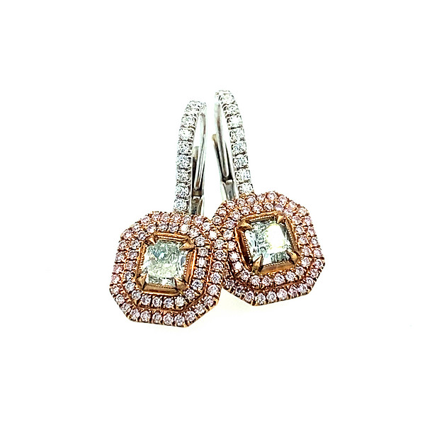 Green and Pink Diamond Earrings