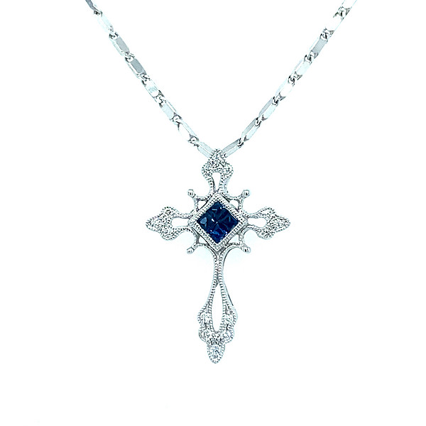 Accented Sapphire and Diamond Cross Pendant