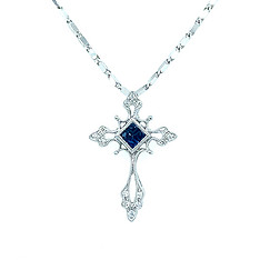 Accented Sapphire and Diamond Cross Pendant