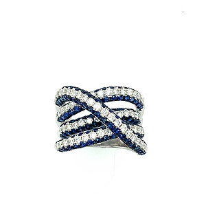 Sapphire and Diamond Cross Over Ring