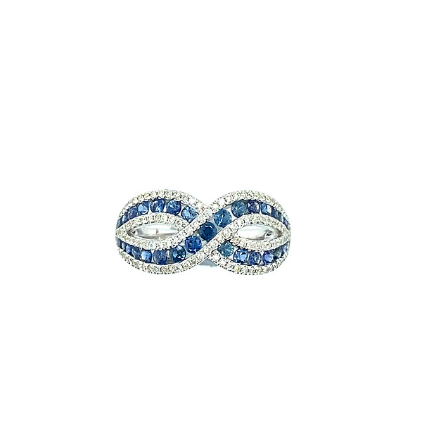 Sapphire and Diamond Infinity Halo Ring