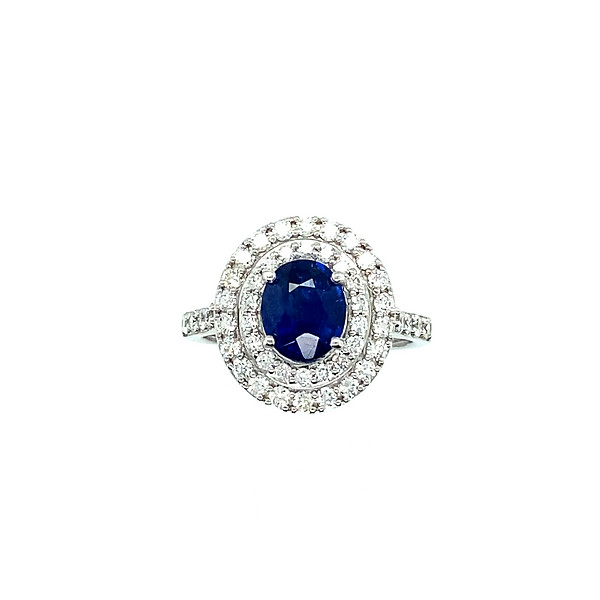Oval Sapphire Double Halo Ring
