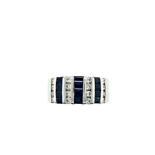 Sapphire and Diamond Striped Ring