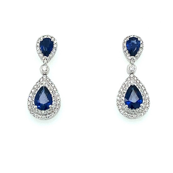 Rahl Jewelers Pear Shape Sapphire and Diamond Drop Earrings