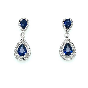 Rahl Jewelers Pear Shape Sapphire and Diamond Drop Earrings