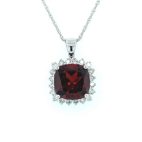 Cushion Garnet with Diamond Halo Pendant