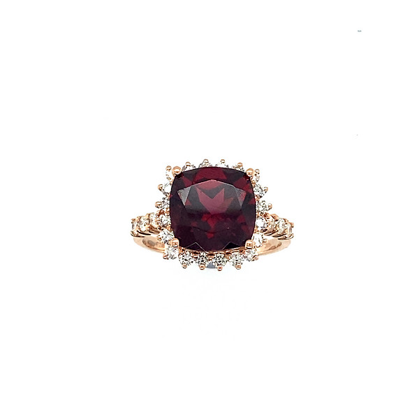 Cushion Garnet with Diamond Halo Ring