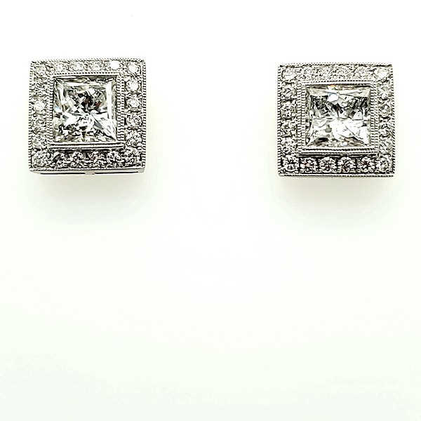 Princess Cut Halo Studs